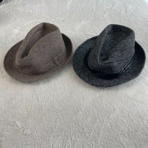 2 Magid Fedora Hats Mens Brown Gray Herringbone Plaid Short Brims Retro Gatsby
